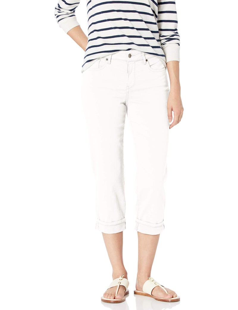 NYDJ Women's Marilyn Straight Cuff Cropped Slimming Jeans, Optic White, 14 - Image 1